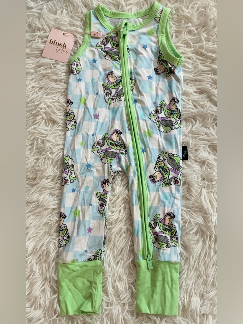 NEW Blush Lotus Disney Buzz Lightyear Toy Story Bamboo Romper Sleeper Baby 0-3M